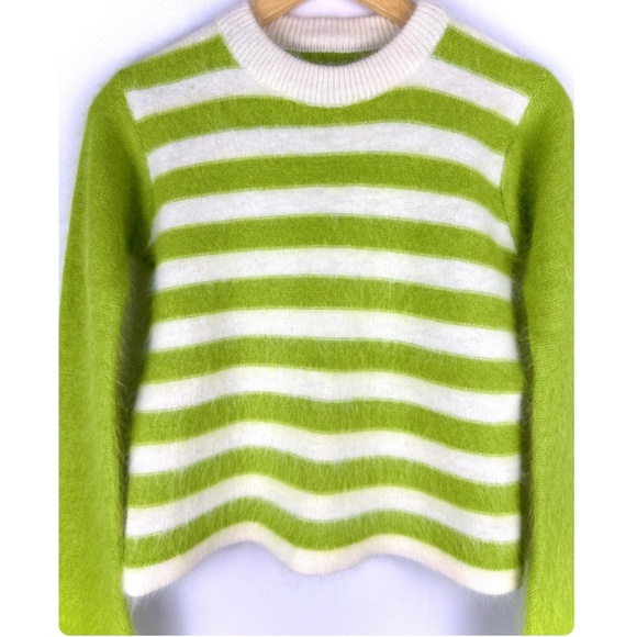 Vintage Angora 2 Piece Set • Sweater + Skirt in Green & White Stripes - XS/S - Picture 8 of 8